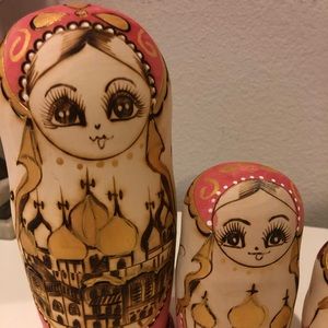 Pink and Gold Hand Painted Russian Nesting Doll